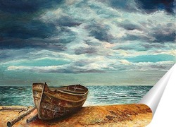   Постер Старая лодка на берегу