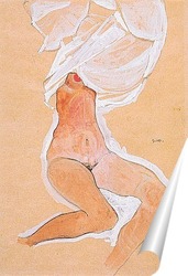   Постер Сидящая обнаженная девушка с рубашкой над головой, 1910