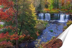   Постер золотая осень и водопад