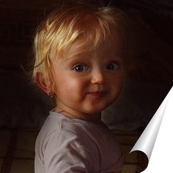   Постер Portrait of a little girl sitting near the window.