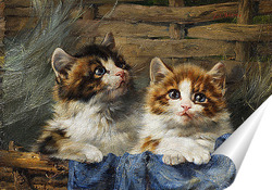   Постер Двое котят в корзине с синей тканью