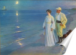   Постер Летний вечер на пляже Скаген - художник и его жена 