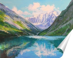  Постер Шавлинское озеро, морской пейзаж и горы