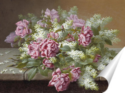   Постер Натюрморт с розовыми розами и сиренью
