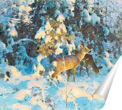   Постер Косуля в снежном лесу