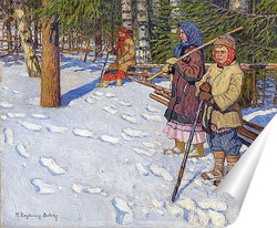   Постер Дети в зимнем лесу