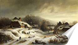   Постер Заснеженный пейзаж деревни