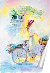   Постер Девушка и велосипед