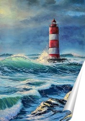   Постер Маяк в бушующем море