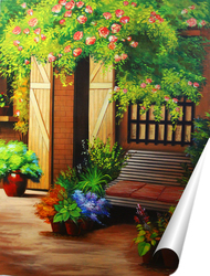   Постер Тайский дворик, цветущая улица