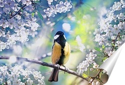  птица в цветущем саду