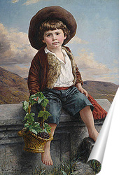   Постер Изображение крестьянского мальчика с корзинкой винограда