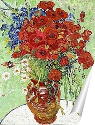   Постер Натюрморт, ваза с ромашками и маками