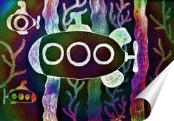   Постер Подводная лодка на черном фоне