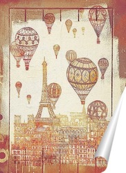   Постер Париж с воздушными шарами