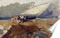   Постер Лодка на пляже Кабаньяс (Валенсия), 1880