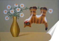   Постер котик на ромашке