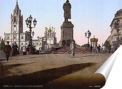   Постер Памятник А. Пушкину и Страстной монастырь на открытке, 19 век