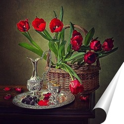  Натюрморт с букетом разноцветных тюльпанов