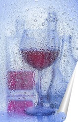   Постер Бутылки с вином за мокрым стеклом