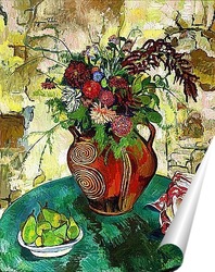   Постер Натюрморт со цветами и фруктами