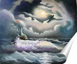   Постер Картина маслом. Ночное море. Холст 50х60