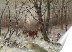   Постер Охотники в зимнем лесу