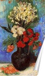   Постер Ваза с гвоздиками и другими цветами