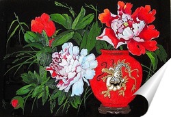   Постер Красный пион в китайской вазе