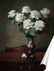   Постер Натюрморт с букетом белых  роз