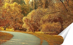   Постер Аллея в парке на фоне жёлтых, осенних деревьев