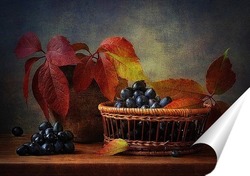   Постер композиция с виноградом и осенними листьми