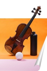   Постер Натюрморт со скрипкой, шаром и бутылкой