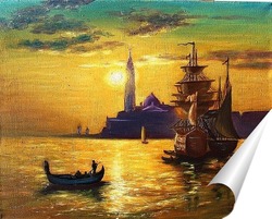   Постер Картина маслом. Закат в Венеции. Холст 40х50