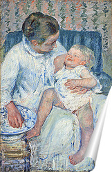   Постер Мать собирается мыть ее сонного ребенка