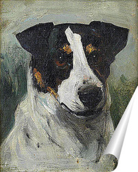  Russian piebald hound. Portrait of a dog with red spots on a background of a winter forest.