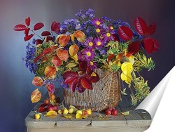   Постер Букет из осенних листье и цветов в корзинке