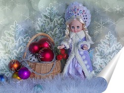   Постер Новогоднее фото с куклой  Снегурочкой и елочными шарами