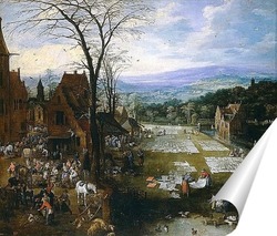   Постер Беление холстов близ рынка во Фландрии
