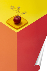   Постер Геометрический натюрморт с красным яблоком на жёлтой тарелке