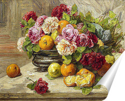   Постер Натюрморт с розами и цитрусовыми фруктами