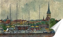   Постер вид на старый Таллин в дождь