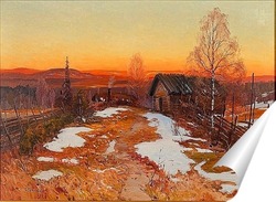  Поздний зимний пейзаж на закате.