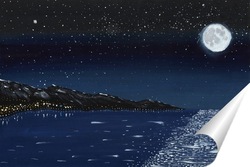   Постер Полная луна над морем