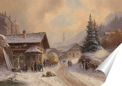   Постер Деревенская улица зимой