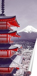   Постер Храм на фоне горы Фудзи