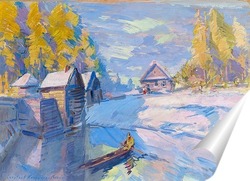   Постер Зимний пейзаж с лодкой
