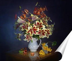  Букет из цветов в лукошке на белом фоне