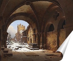   Постер Вид церкви, руины,зимний период