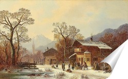   Постер Горная деревня зимой